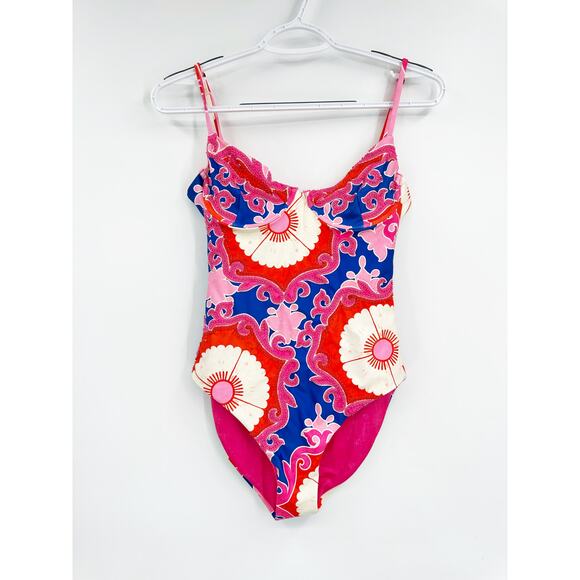 Agua Bendita Petra Pink Blue Print One-Piece Swimsuit Size Medium - Picture 2 of 7
